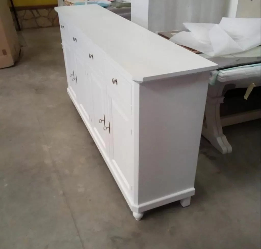 Madia credenza arte povera 4 ante legno bianco 196x43x98h (737) - Mobili 2G