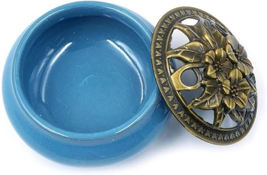 Supporto per Candelabro a Sticchi, Cono, Bobina - Scatola per Ceneri in Ceramica con Calotta di Ottone - Supporto per Sticchi a Candelabro - Blu