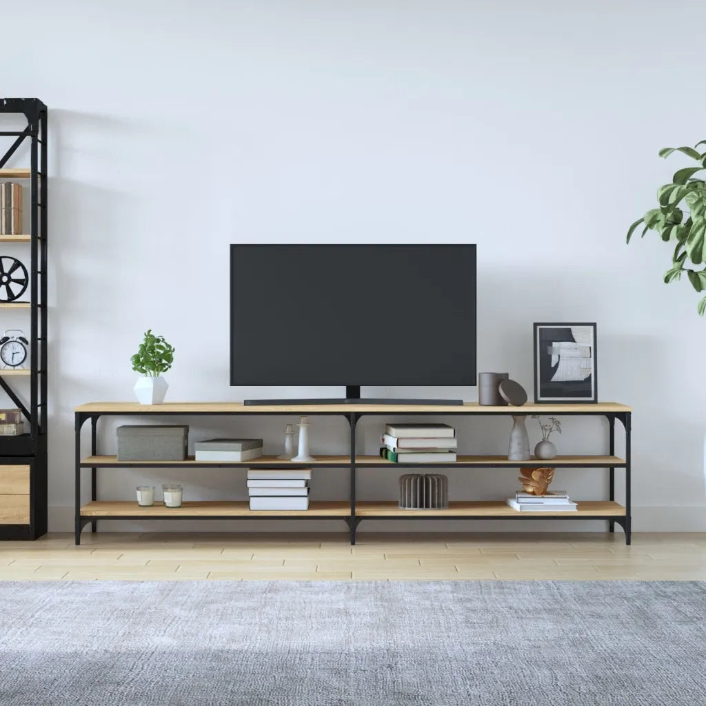 Mobile TV Rovere Sonoma 200x30x50cm Legno Multistrato e Metallo 826760