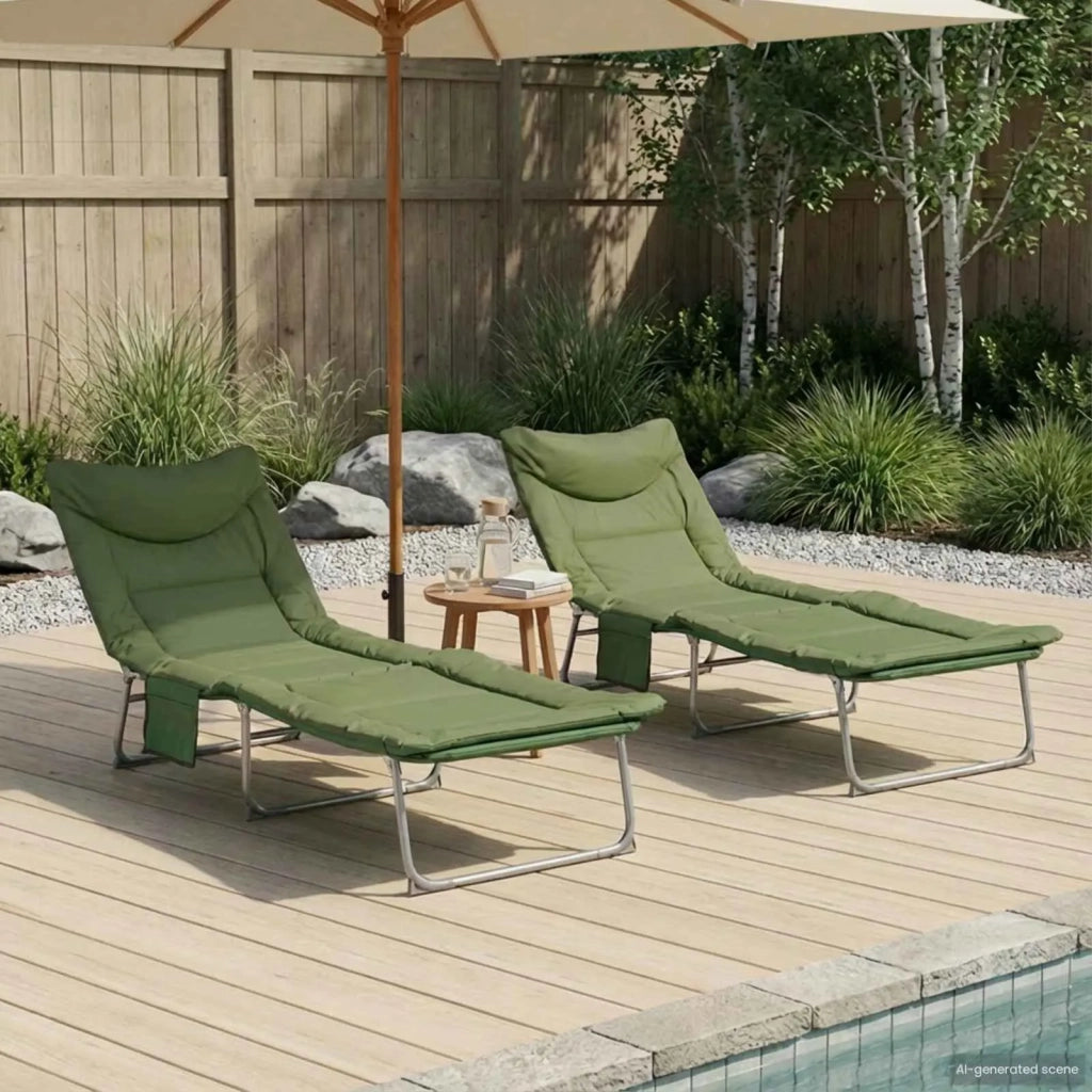 Lettino prendisole pieghevole con cuscino 2 pcs Verde Scuro 42032385