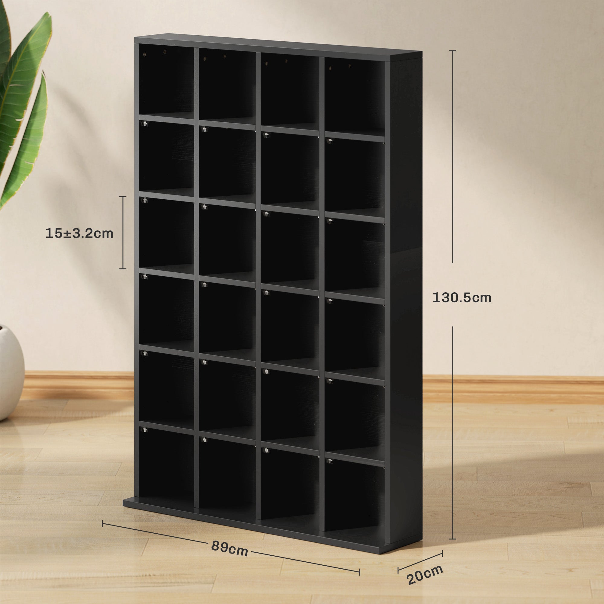 Mobile Porta CD 89x20x130.5 cm con Ripiani Regolabili per 456 CD o 336 DVD 24 Scomparti Nero