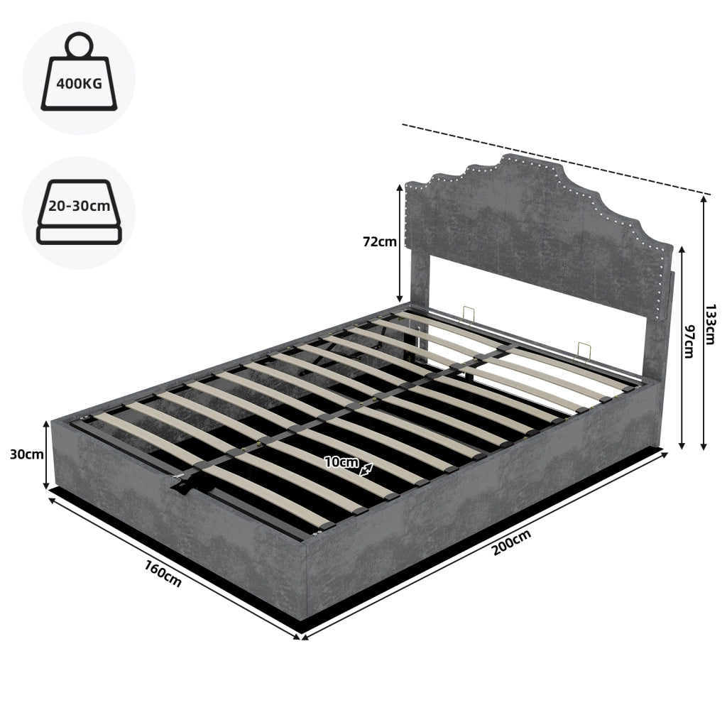 Letto Contenitore Imbottito ¨C MINIMAL ¨C Grigio 160x200 con Testiera, Idraulico