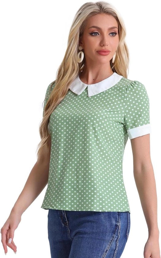 Blusa da donna con punti e colletto Peter Pan per giornate estive.