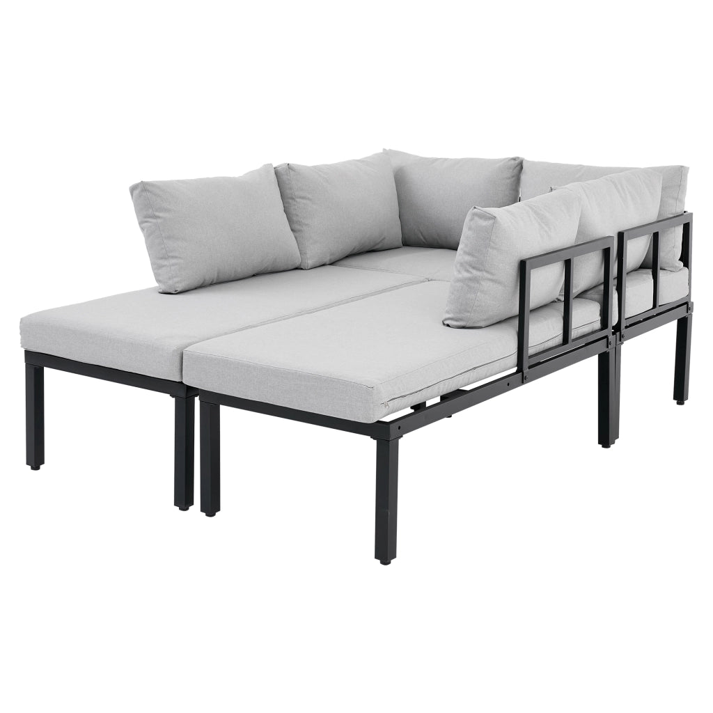Set da pranzo da giardino set mobili da giardino poltrona da giardino con struttura in ferro zincato 6 posti gambe regolabili schienale rimovibile divano modulare piano tavolo in ferro zincato grigio