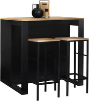 Set di tavoli da bar a isola in legno nero JUNO con piano in faggio e 2 sgabelli da bar DETROIT