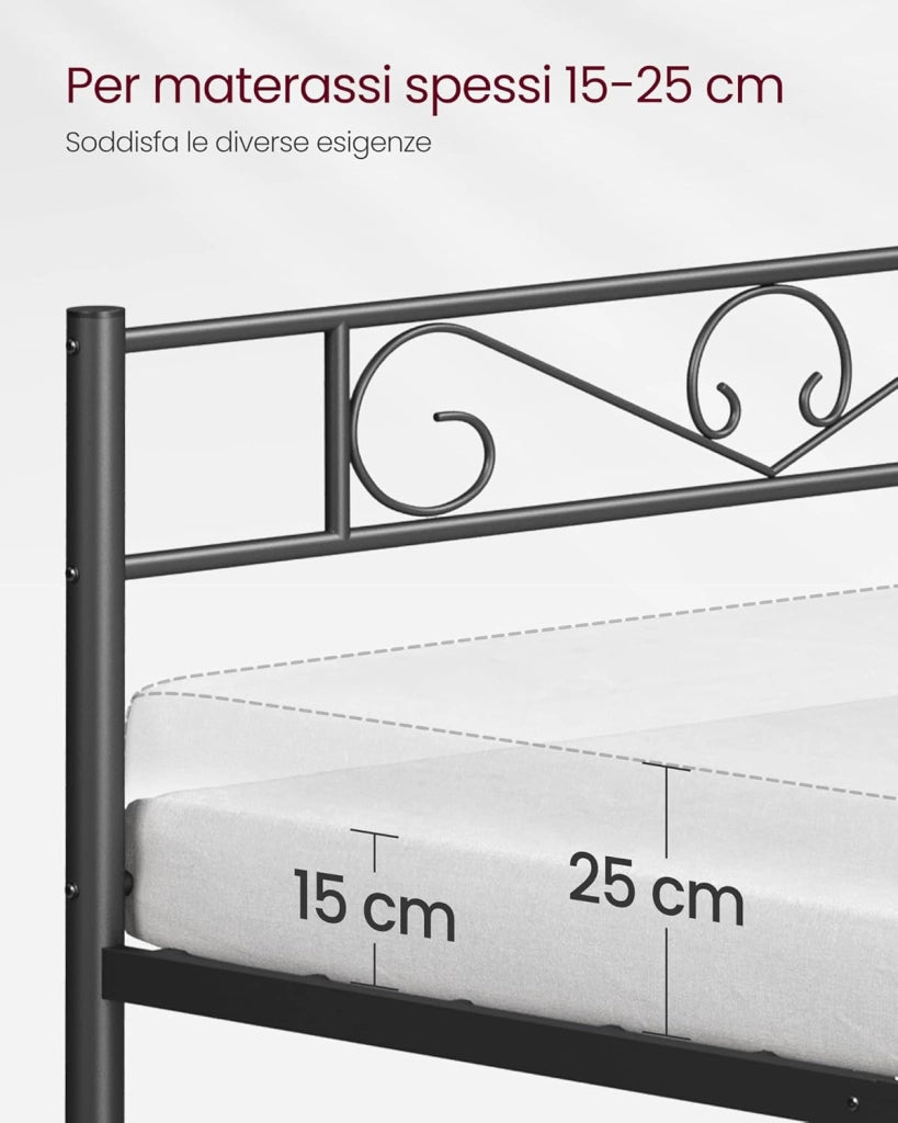 VASAGLE Struttura Letto Matrimoniale, Letto a Doghe in Metallo per Materassi di 140 x 200 cm, per Stanza di Ospiti, Montaggio Facile, per Spazi Piccoli, Nero Inchiostro RMB064B01