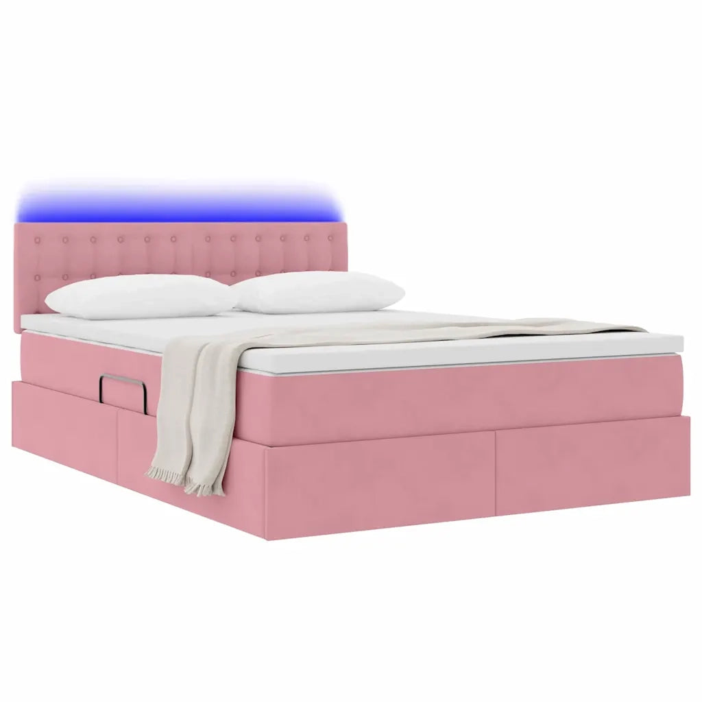 Letto con contenitore LED e materasso Rosa 140 x 200 cm Velluto