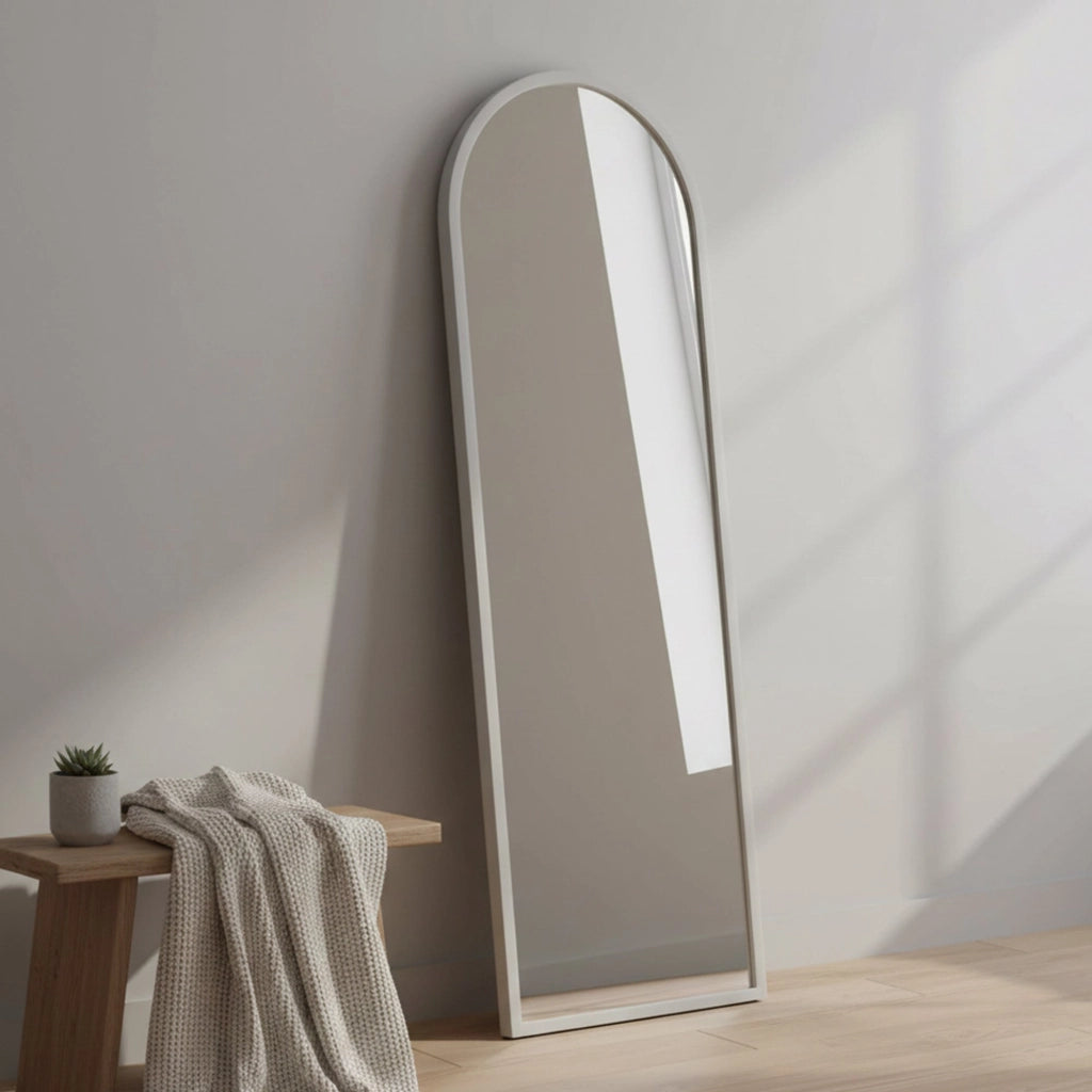 Specchio Artus, Specchiera, Articolo d'arredo a muro, Decorazione con specchio, 50x2h160 cm, Bianco