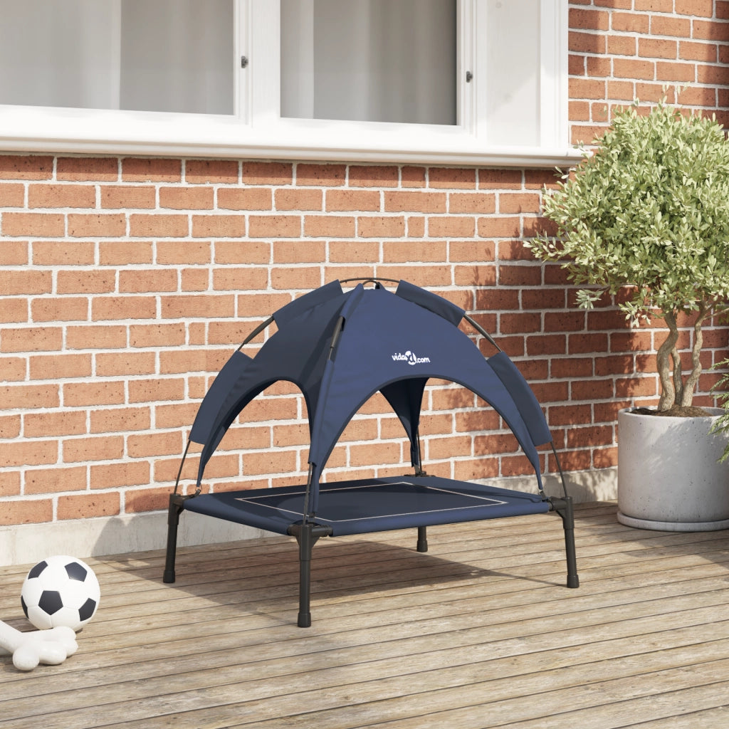 Letto rialzato per cani con tetto removibile blu navy in acciaio