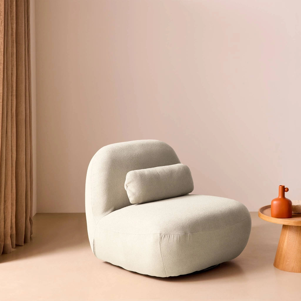 Poltrona girevole 360° bouclé, crema