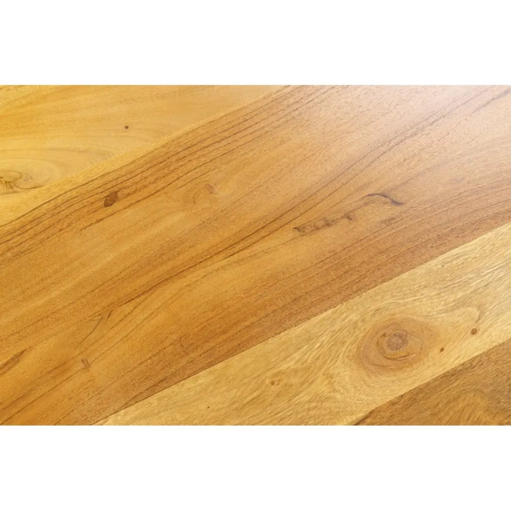 Tavolino basso NERA 70 cm in legno massiccio di acacia con nicchia e piedi in metallo nero – stile retro industriale