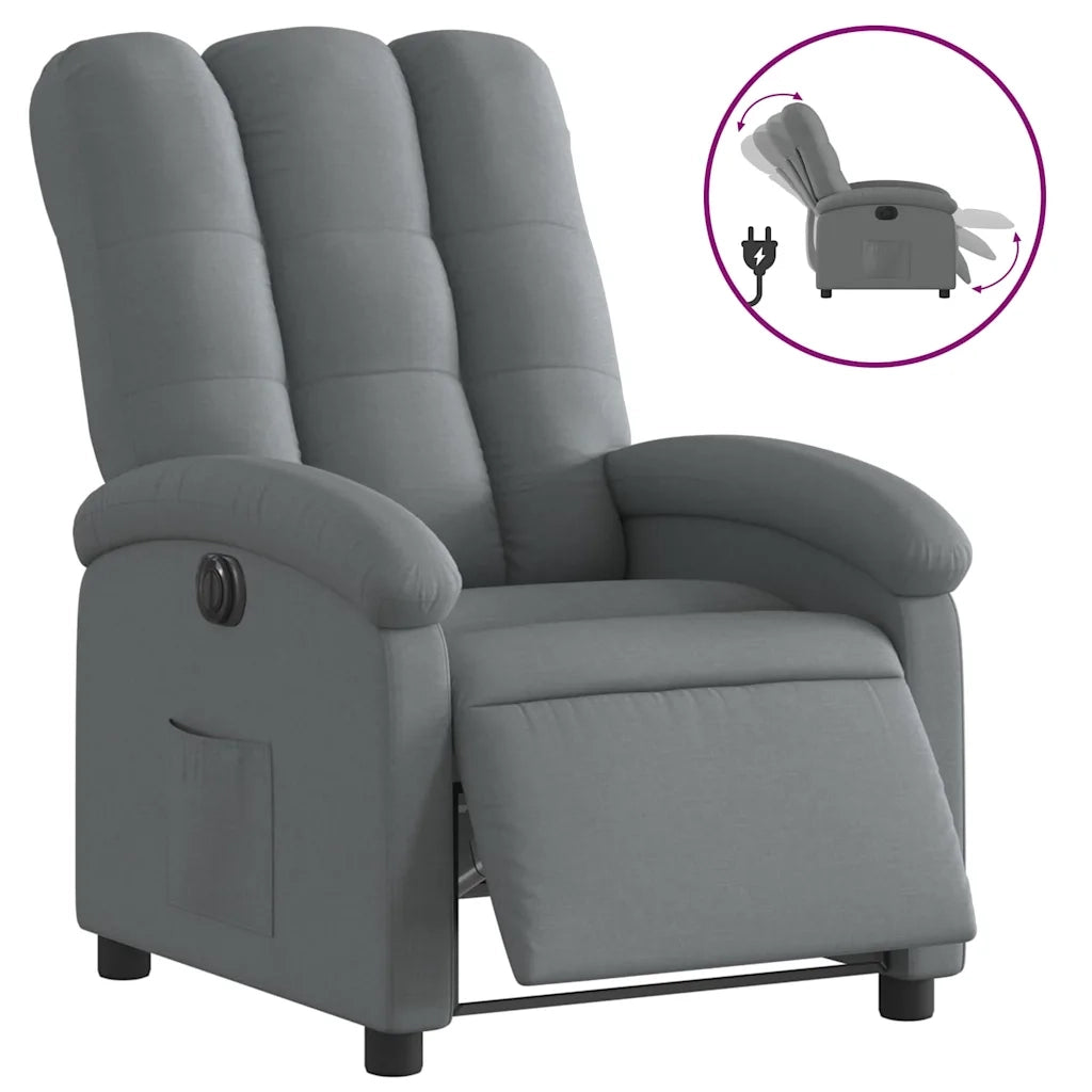 Poltrona Elettrica Reclinabile-Divano Sedia Grigio Scuro in Tessuto 480313