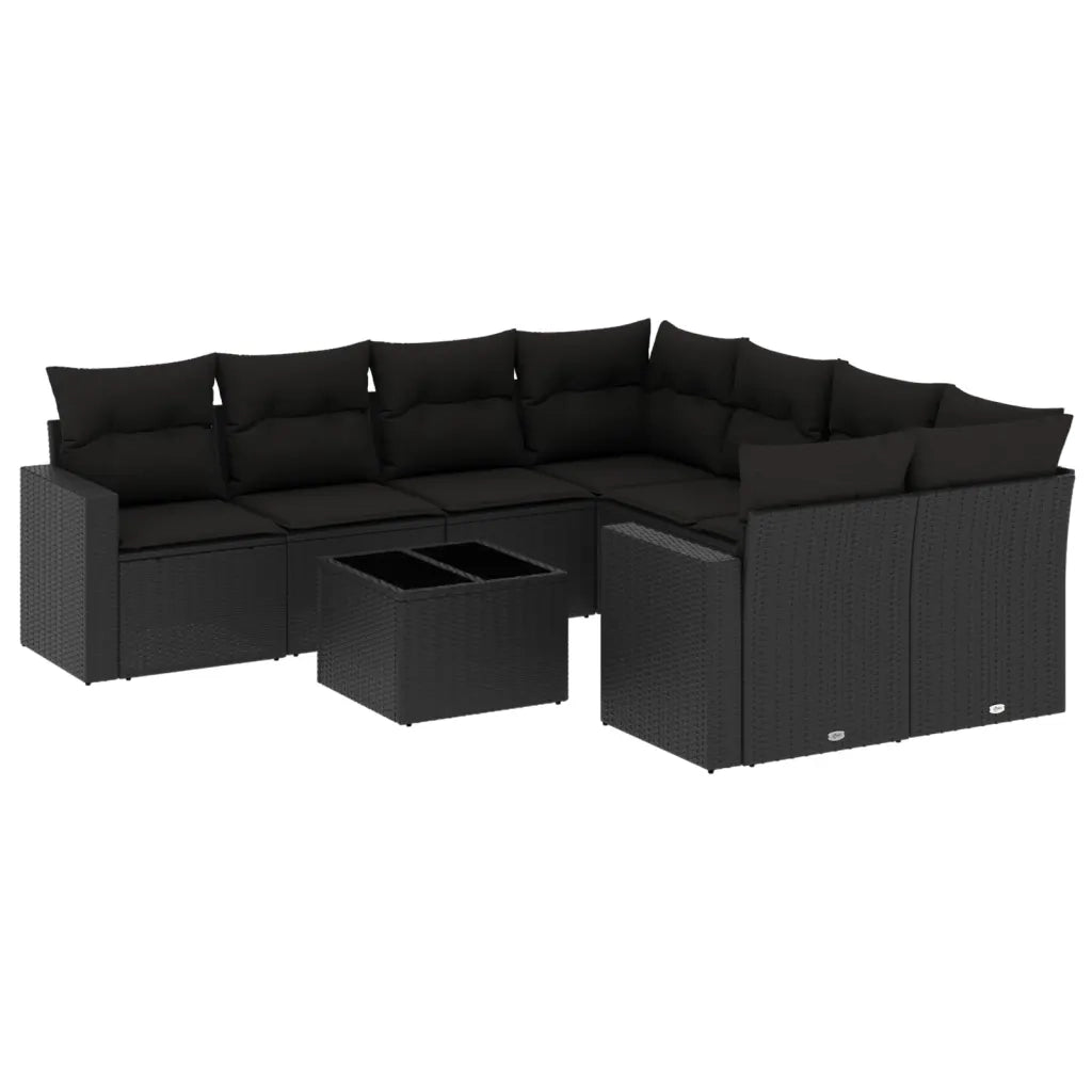 Set Divani da Giardino 9 pz con Cuscini Nero in Polyrattan 3218745