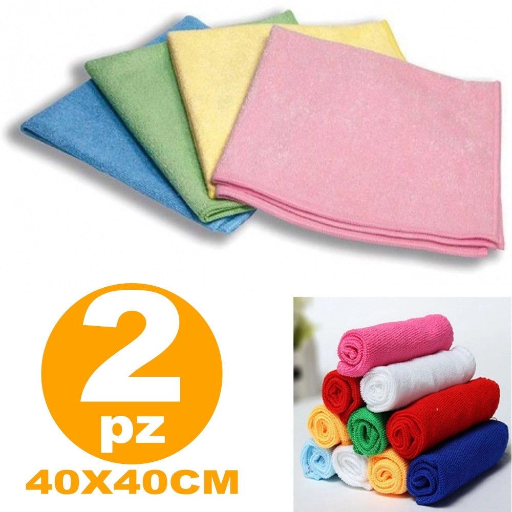 Trade Shop - 2 Panni Panno In Microfibra Super Assorbente Multiuso Non Graffia Lucida Pulizia -