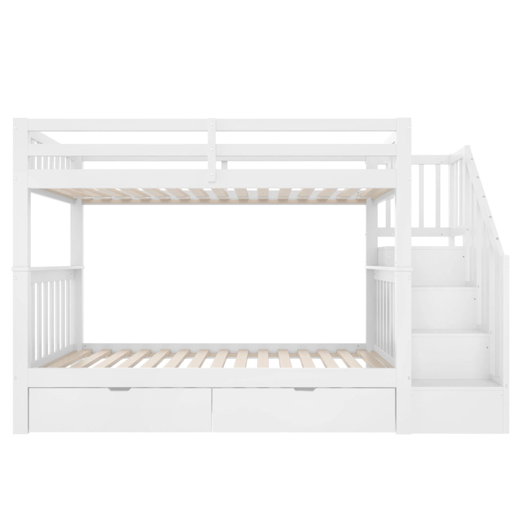 Letto a castello 90x200 cm con scala contenitore e 2 cassetti