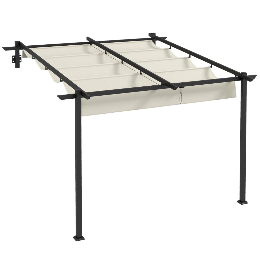 Pergola a parete 3 x 3 m con tetto scorrevole; bianco crema; struttura in alluminio