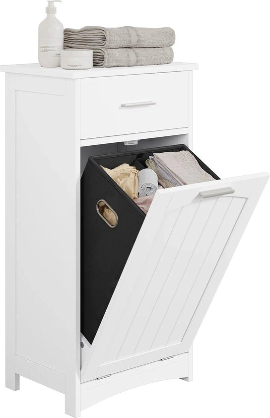 Cassa da bagno con cassetta per stendibiancheria - MDF e metallo - Bianco - 42x82x30cm