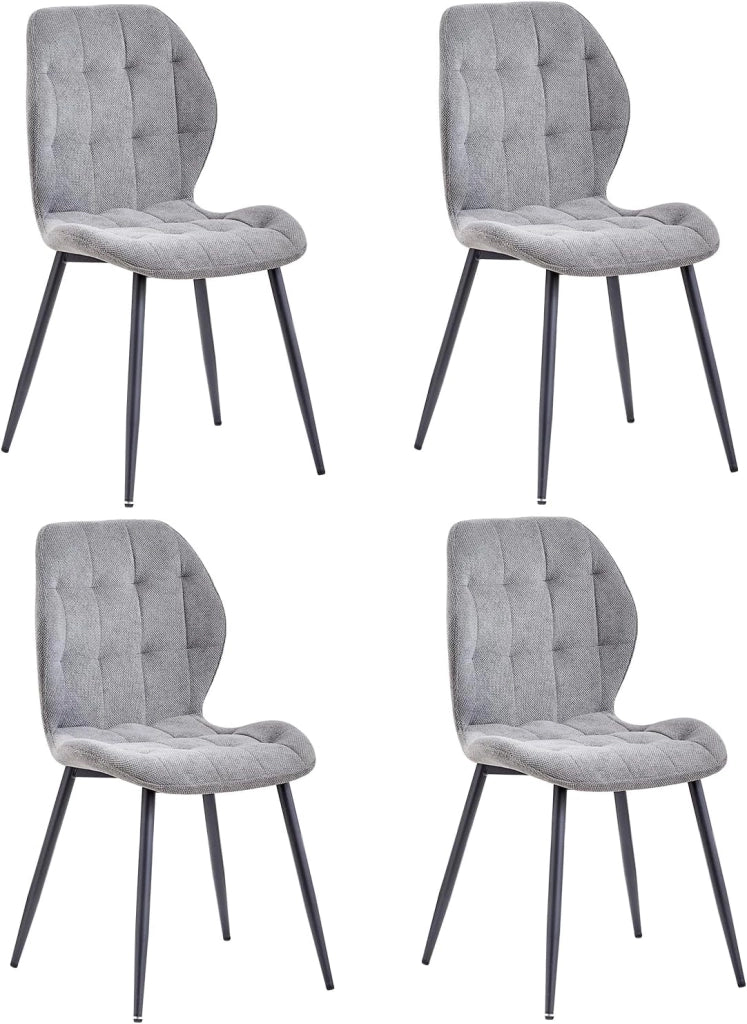 GrandCA HOME Set di 8 Sedie da Pranzo, Sedie in Tessuto, Sedie da Cucina in Stile Nordico, Gambe in Metallo, Design a 20 Griglie — Kaki
