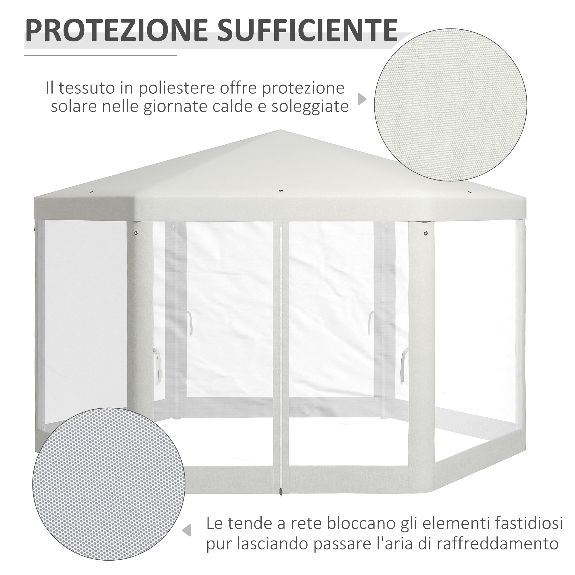 Gazebo da Giardino Esagonale con Doppio Ingresso 3.94x3.94x2.5 m in Metallo e Poliestere Crema