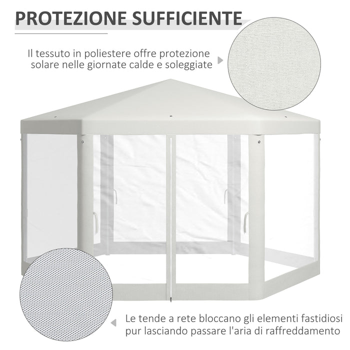Gazebo da Giardino Esagonale con Doppio Ingresso 3.94x3.94x2.5 m in Metallo e Poliestere Crema
