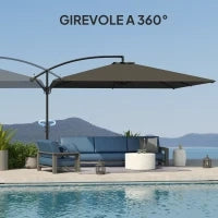 Ombrellone da Giardino a Braccio 2.8x3.8 m Girevole a 360° e Inclinabile, Apertura a Manovella, Grigio