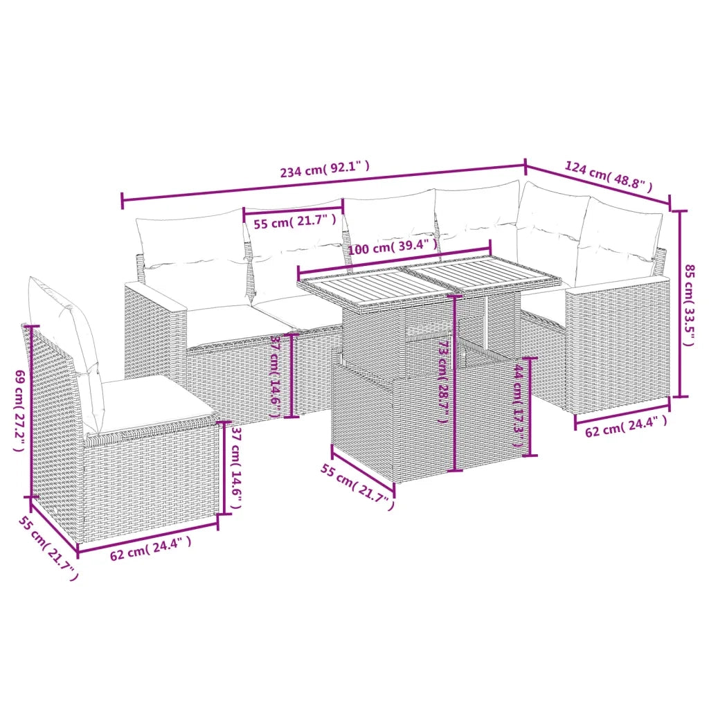 Set Divani da Giardino 7 pz con Cuscini Beige in Polyrattan 3273103