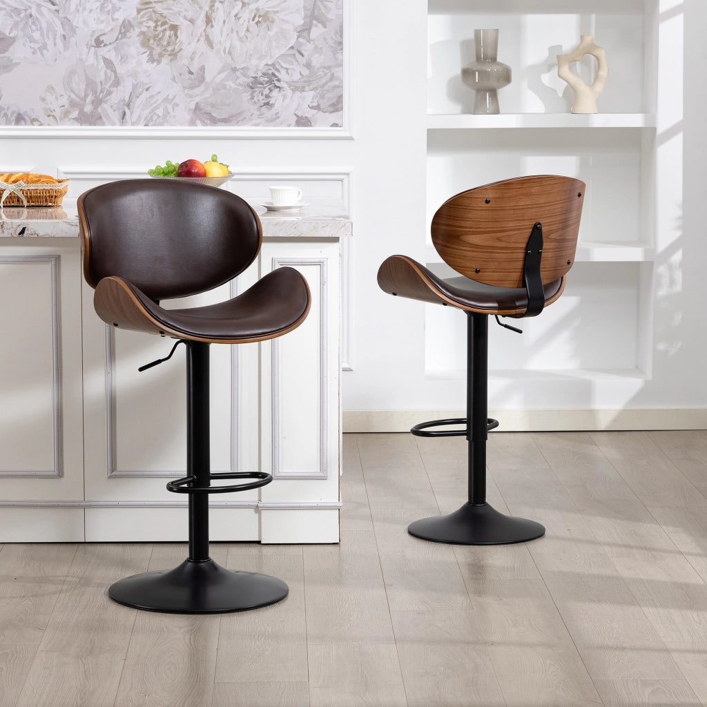 Sgabello da Bar Set da 2 Girevole Regolabile in Altezza con Schienale Ergonomico e Poggiapiedi in PU Marrone 51 × 50 × 93-103.5 cm