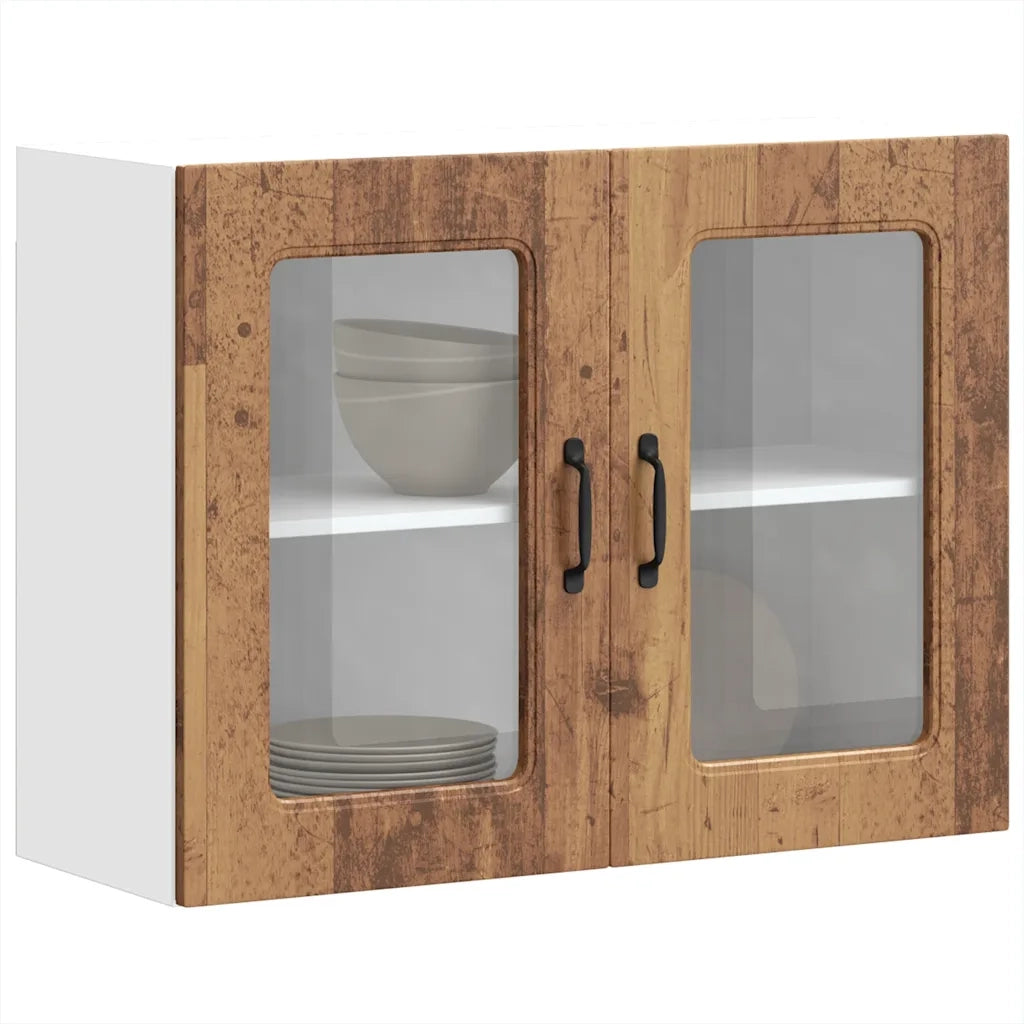 Pensile da Cucina con Porta in Vetro-Mobile Cucina da Parete Kalmar Legno Vecchio 790066