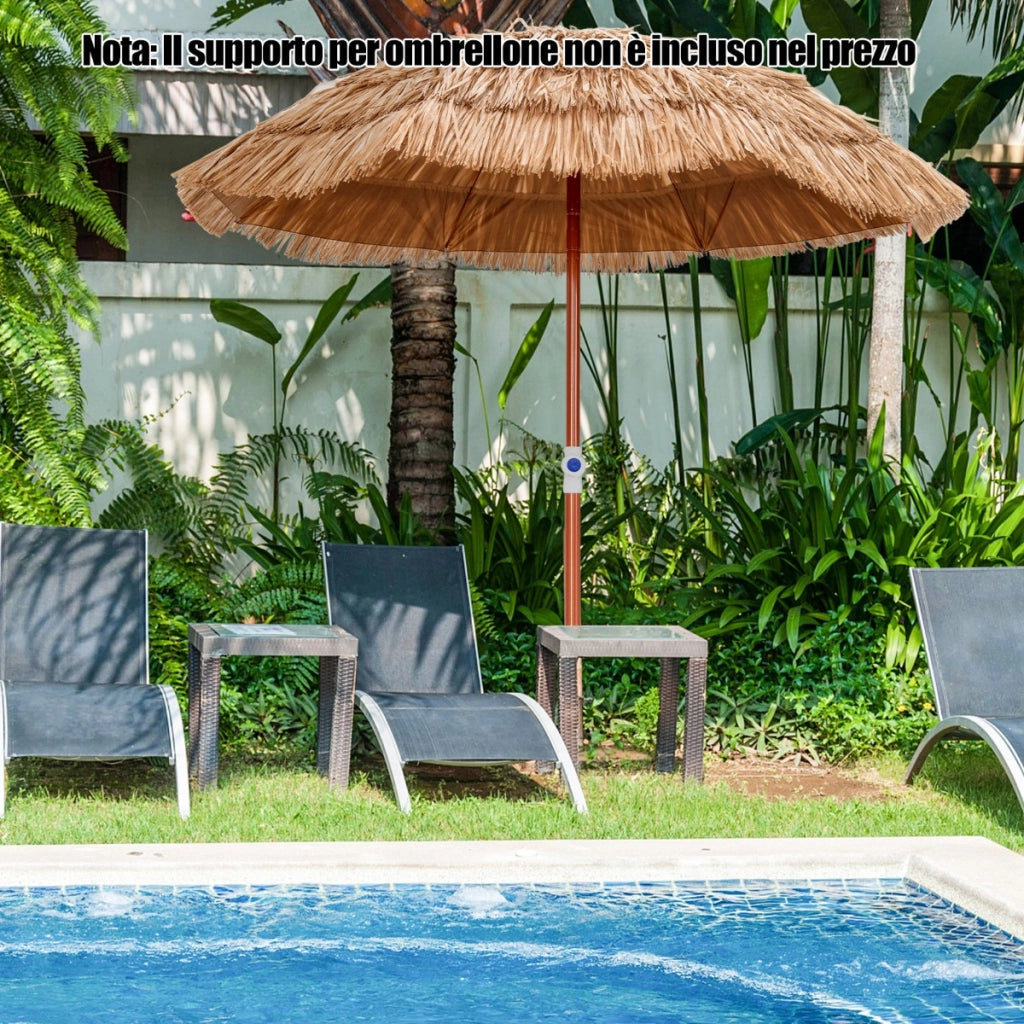 Ombrellone di paglia PP da giardino con borsa e design inclinabile, Ombrellone tiki hawaiano 175cm pieghevole-Ombrelloni