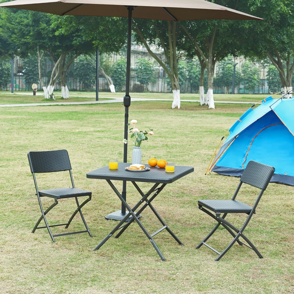 Tavolo da Picnic Mark Pieghevole  78 x 78 x 74 cm Nero Effetto Rattan [en.casa]