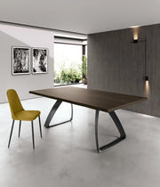Tavolo da pranzo fisso Bridge 160x90 cm, piano in legno impiallacciato rovere termocotto e gambe in metallo verniciato nero - Linea Bridge