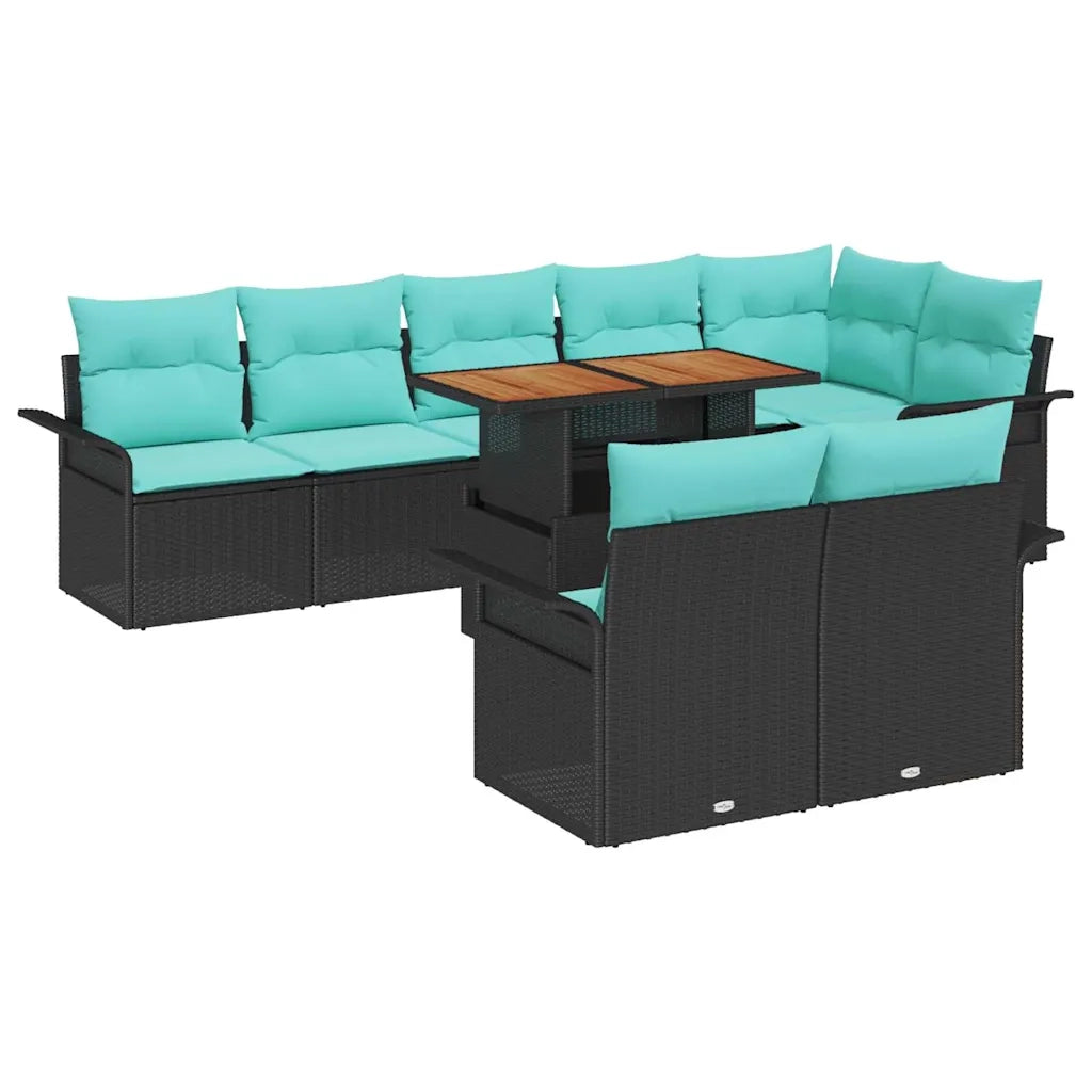 Set Divano da Giardino con cuscino 9 pcs Nero e blu 3349353