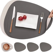 Tavoliere in pelle e sottopanchine, Placemat Impermeabile a doppia faccia per cucina, Posizionamento di caffè, Tavoliere antiscivolo, Placemats e sottopanchine lavabili (Triangolare, Rond, Grigio Bianco)