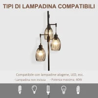 Lampada da Terra Industriale con 3 Paralumi e Intensità Regolabile, in Acciaio, 30x30x170.5 cm, Nero