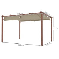 Gazebo Pergola con Tetto Retrattile, Picchetti e Viti, in Poliestere e Alluminio, 382x300x232 cm, color Legno