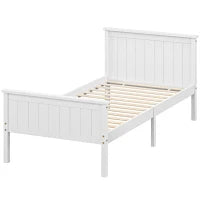 Struttura letto singolo in legno massiccio con doghe, testata e pediera, 100 x 210 cm Bianco