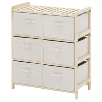 Cassettiera con 6 Cassetti in Tessuto Pieghevoli ed Estraibili, 59x28x70cm - Legno, Beige
