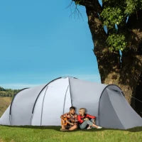 Tenda da Campeggio 5 Posti con 2 Camere Impermeabile con Baldacchino, 590x245x193 cm, Grigio