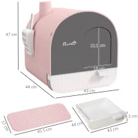 Lettiera per Gatti Chiusa con Filtri, Paletta e Vassoio, Struttura in PP, 43x44x47cm, Rosa