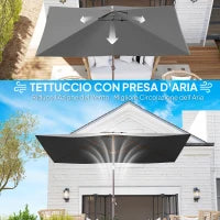 Telo di Ricambio per Ombrellone Rettangolare 3x2 m a 6 Stecche, Poliestere Anti UV 50+, Grigio