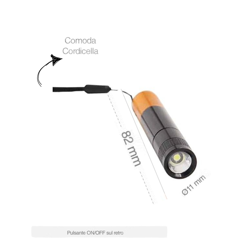 Torcia led nero slim expo luce quadra - watt 0,5 1x mini stilo aaa inclusa