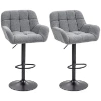 Set di 2 Sgabelli da Bar Regolabili in Altezza, Design Retrò, Velluto, Grigio e Nero