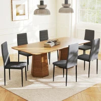 Set di 6 Sedie da Pranzo Moderne Rivestite in Tessuto Effetto Lino con Schienale Alto e Gambe in Metallo 41x50x97 cm Grigio