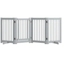 Cancelletto per Cani Autoportante, 4 Pannelli, Flessibile, Legno di Pino, 204L x 36P x 75H cm, Grigio Chiaro