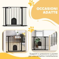 Cancellino per Cani Regolabile con Porta Piccola e Chiusura Automatica, 75-103x76cm, Nero