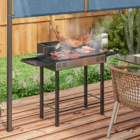 Barbecue a Carbone a 3 Livelli con Mensole Pieghevoli e Girarrosto, in Acciaio Inox, 118x32x90 cm, Nero