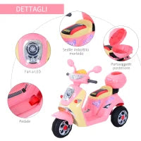 Moto Elettrica per Bambini Batteria 6V, Velocità 3km/h, Motorino Elettrica per Bambini 3-5 Anni con Luci e Musica, 108x51x75 cm, Rosa