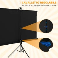 Telo Proiettore Pieghevole da 84" Formato 16:9 con Treppiede Regolabile, 200x8x118 cm, Nero