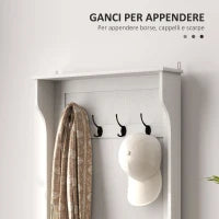 Mobile Appendiabiti 3 in 1 con 4 Ganci e Panca Contenitore, in Legno, 71.5x39.5x170 cm, Bianco