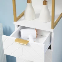 kleankin Mobile Colonna Bagno con Cassetto, Armadietto e Ripiano in Legno e Metallo, 30x30x105cm, Bianco